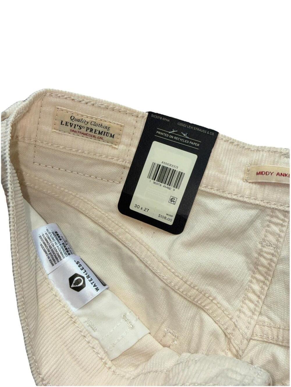 Levi’s Premium Corduroy Pants Women Ivory Middy Ankle Bootcut 30x27 New - Picture 2 of 4